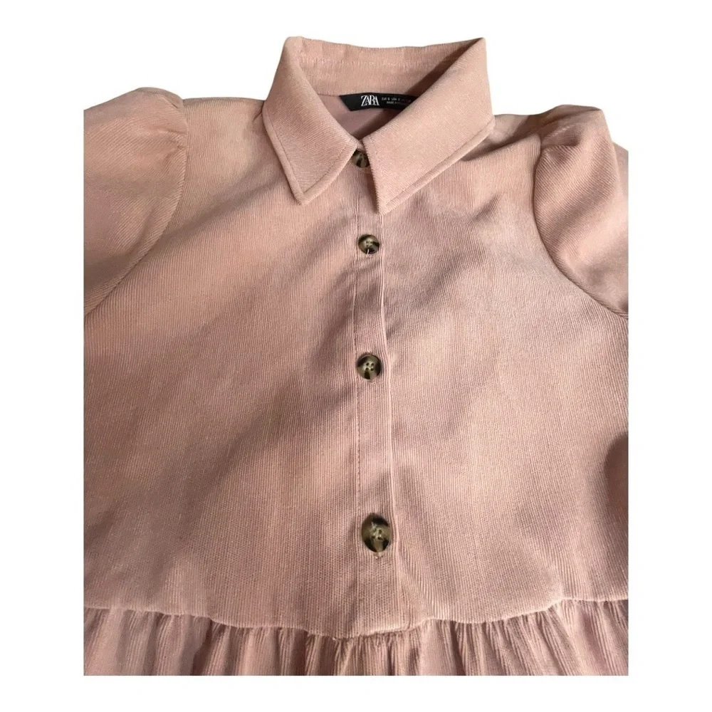 ZARA Pink Corduroy Babydoll Dress Size Small Tiered Casual Summer Spring Boho - Picture 4 of 11